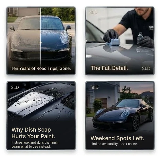 Four sample social posts for Shine Line Detailing