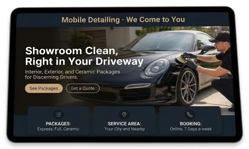 Sample homepage for Shine Line Detailing, a made-up auto and mobile services business